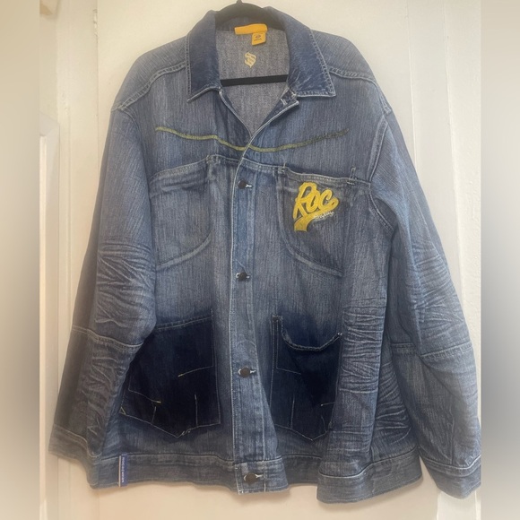 Roca Wear 2XL Y2K Streetwear Distressed Blue Jean Jacket - Picture 1 of 14